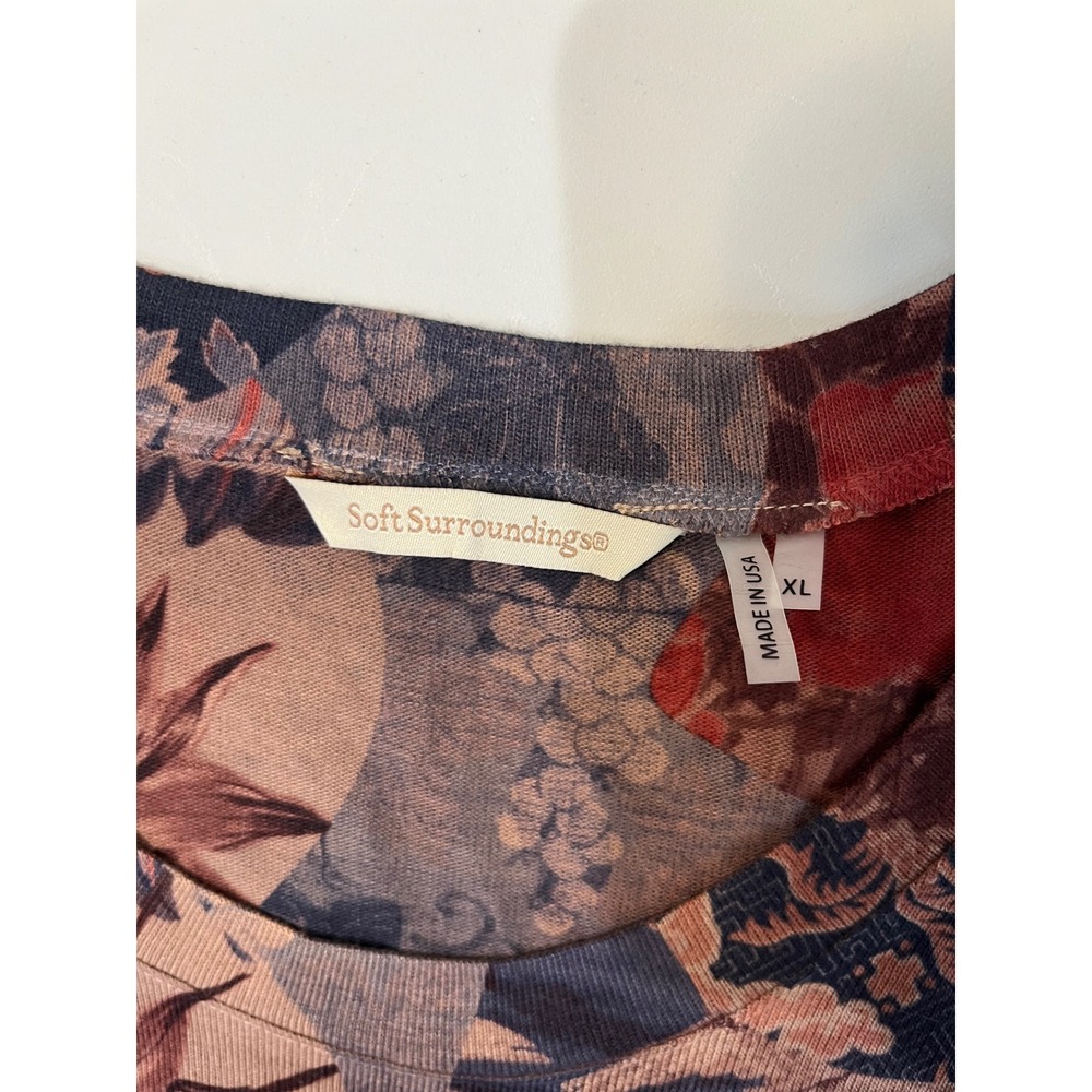 Soft Surroundings Womens Top XL Mixed Floral Long Sleeve Brown‎ Casual Stretch - Picture 4 of 7